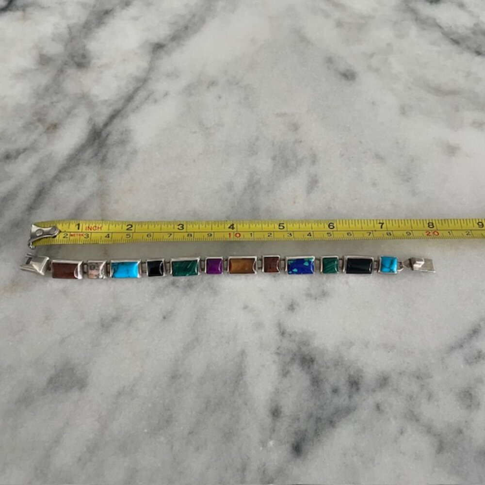 Vintage Taxco Multi Gemstone Bracelet 925 Silver from Mexico - 7.25" - Picture 7 of 7